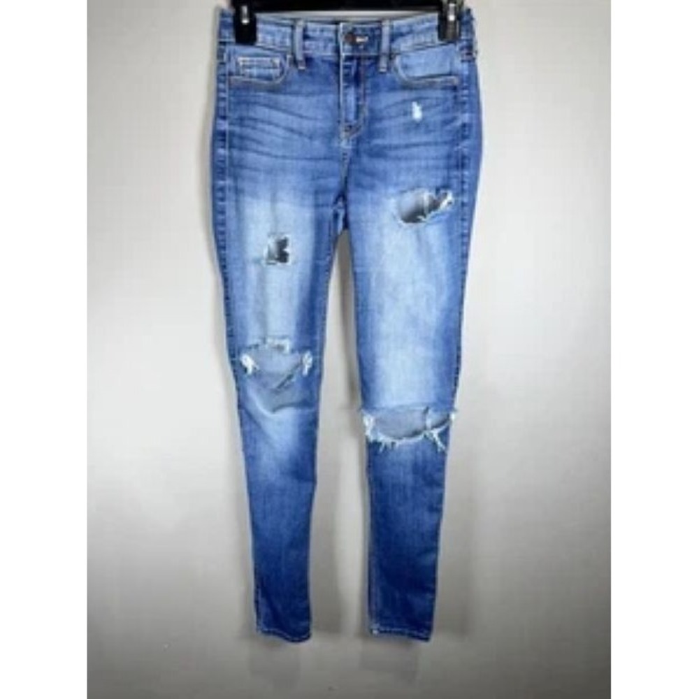 Hollister Jeans Womens 0R (26x28.5) Blue Mid Rise Super Skinny Distressed